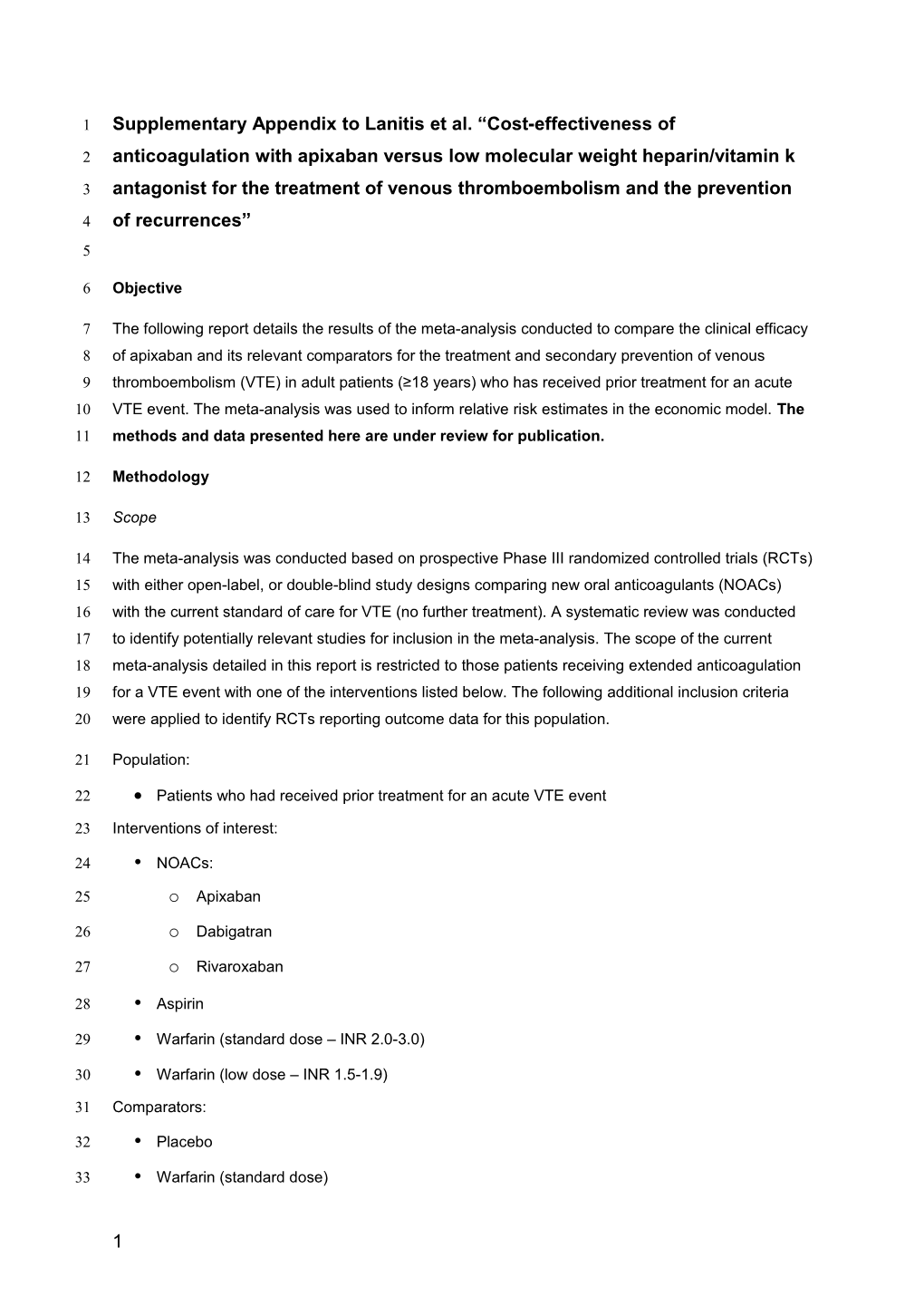 Supplementary Appendix to Lanitis Et Al. Cost-Effectiveness of Anticoagulation with Apixaban