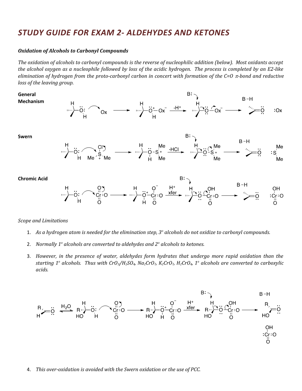 Study Guide for Exam 2- Aldehydes and Ketones