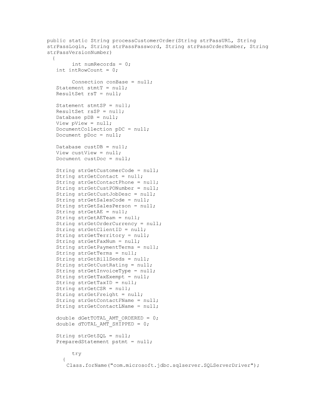 Public Static String Processcustomerorder(String Strpassurl, String Strpasslogin, String