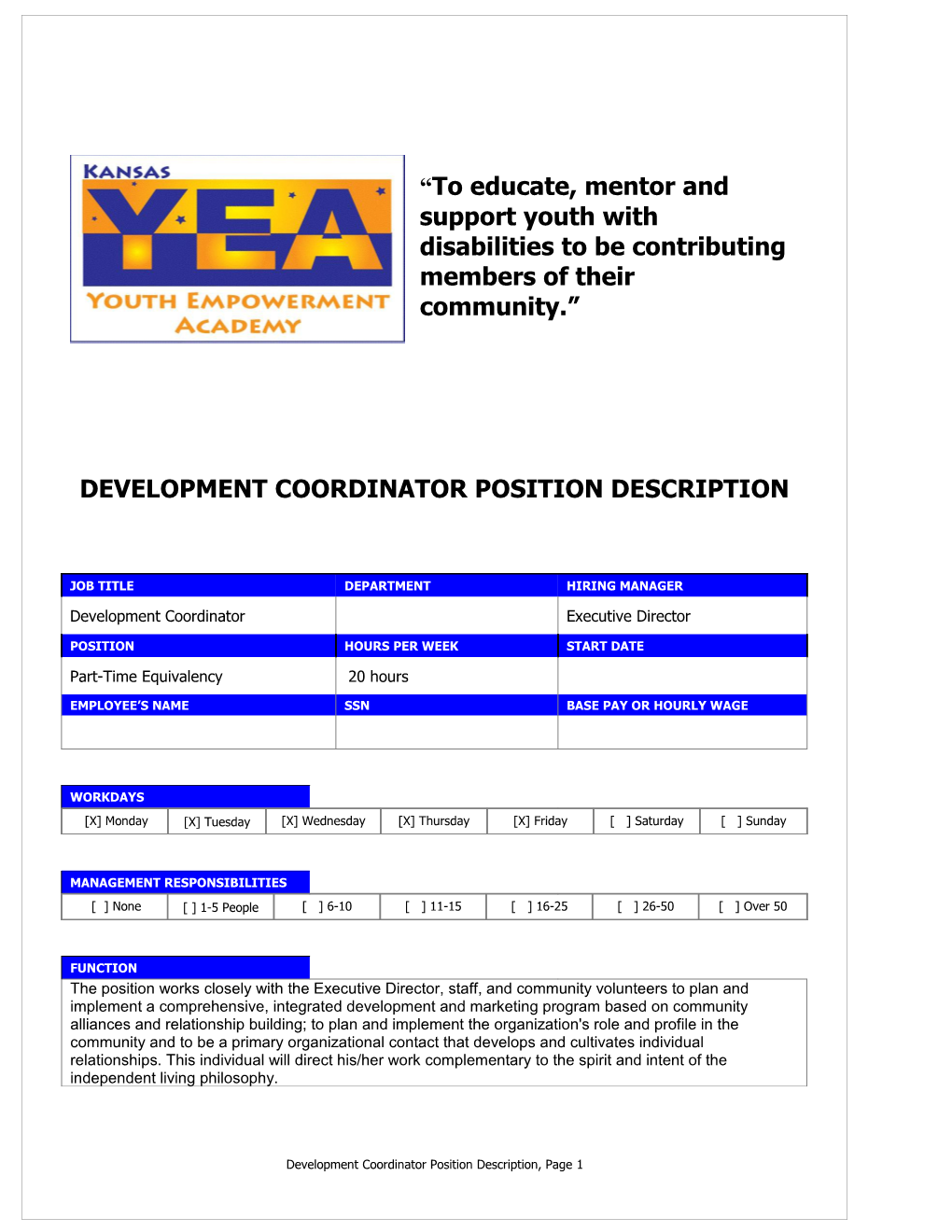 Development Coordinator Position Description