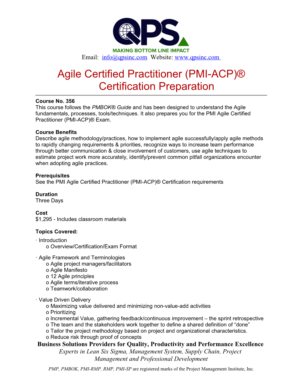 Agile Certified Practitioner (PMI-ACP) Certification Preparation