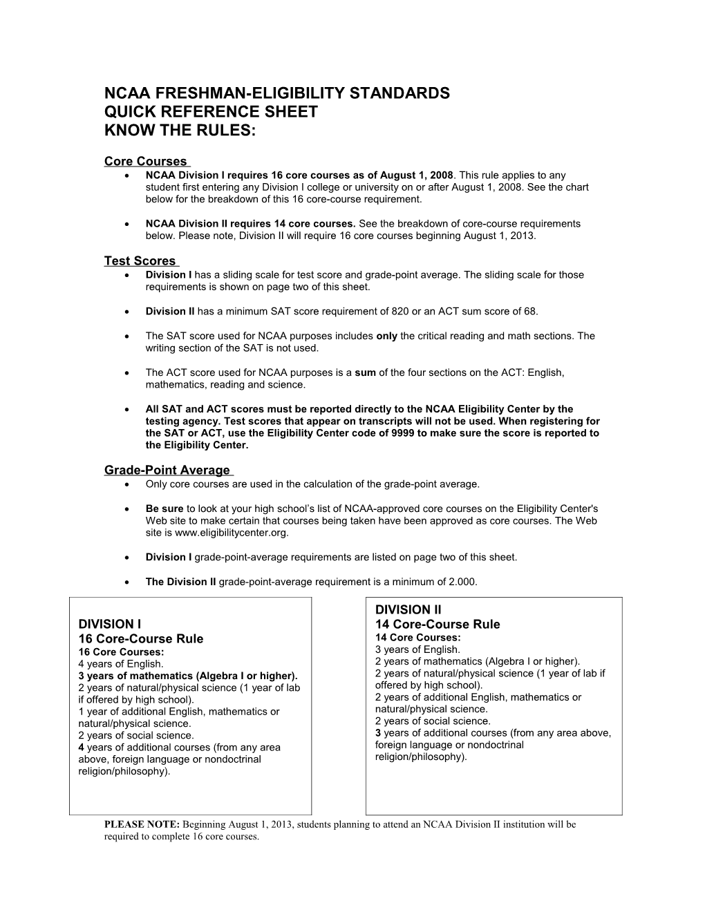 Ncaa Freshman-Eligibility Standards