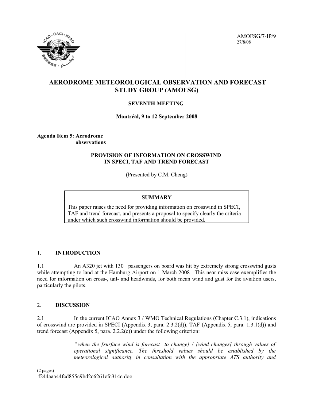 Provision of Information on Crosswind