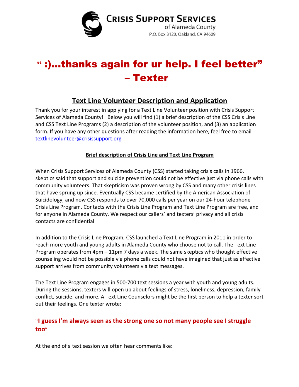 Text Line Volunteer Application