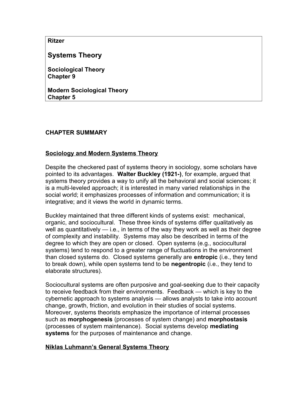 Systems Theory