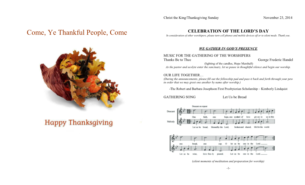 Come, Ye Thankful People, Come