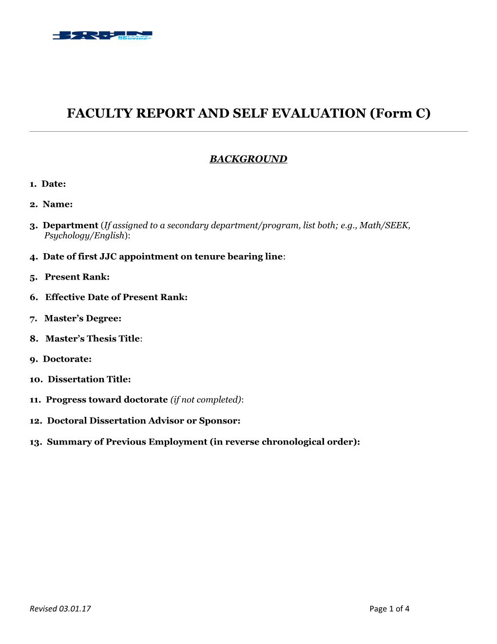 FACULTY REPORT and SELF EVALUATION (Form C)