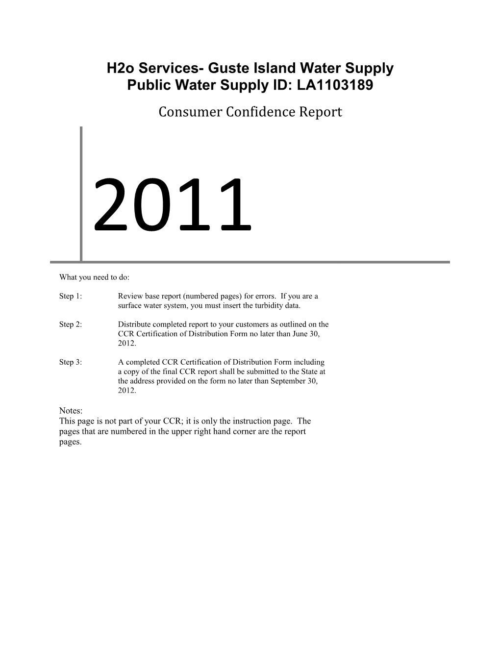 H2o Services- Guste Island Water Supply
