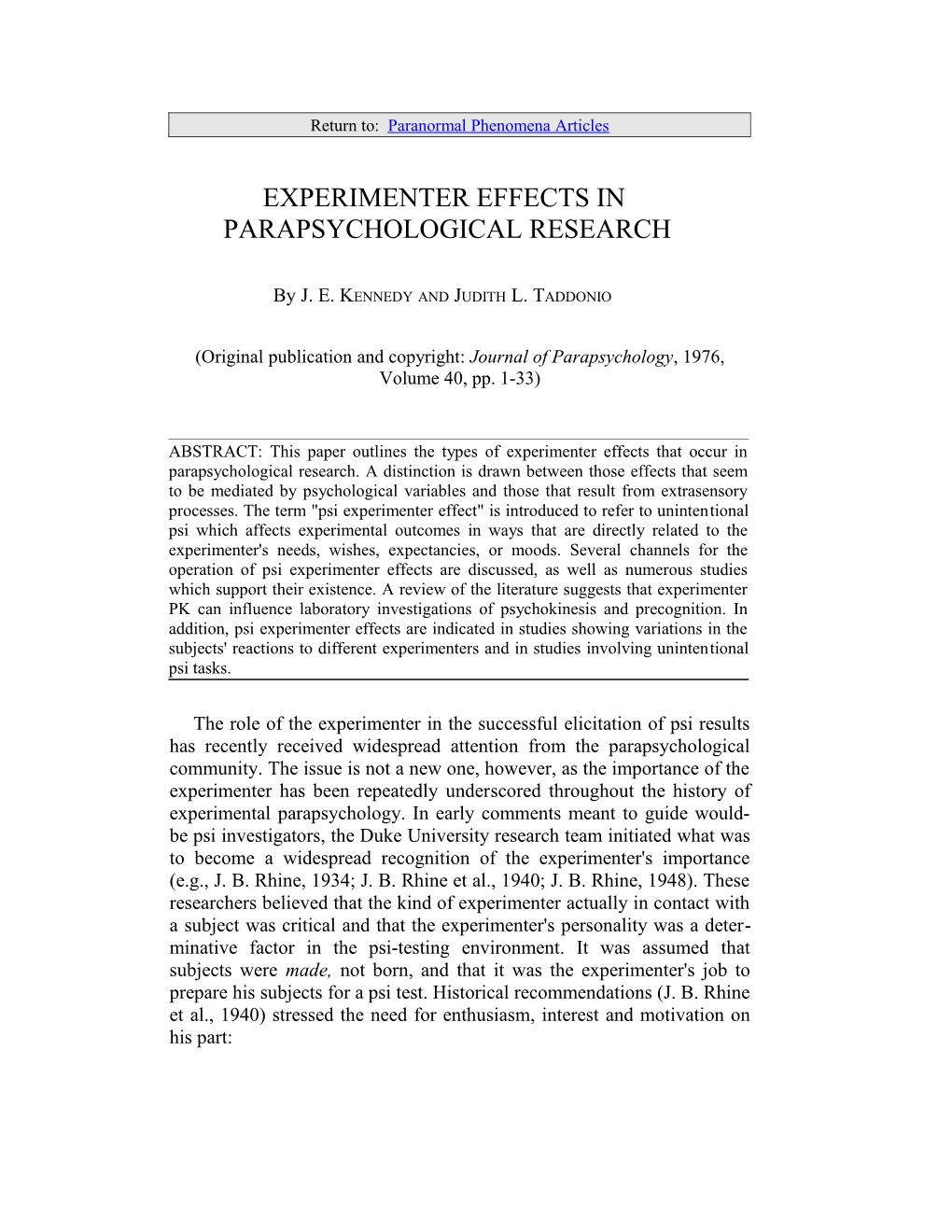 Experimenter Effects in Parapsychological Research