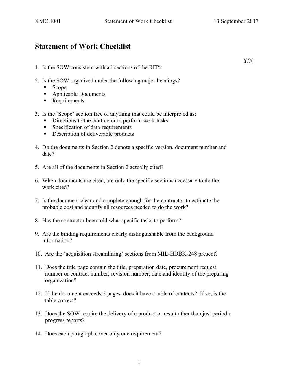 1. Is the SOW Consistent with All Sections of the RFP?