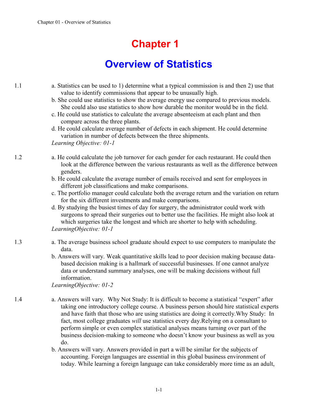 Chapter 1 - Overview of Statistics