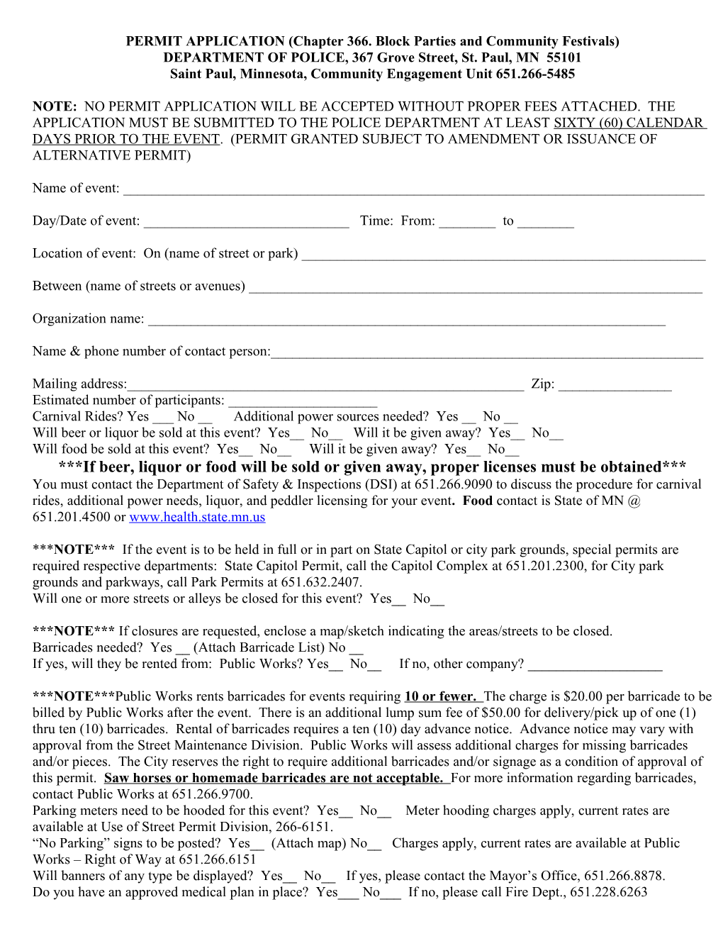 Class B Permit Application (Station Public Gatherings)