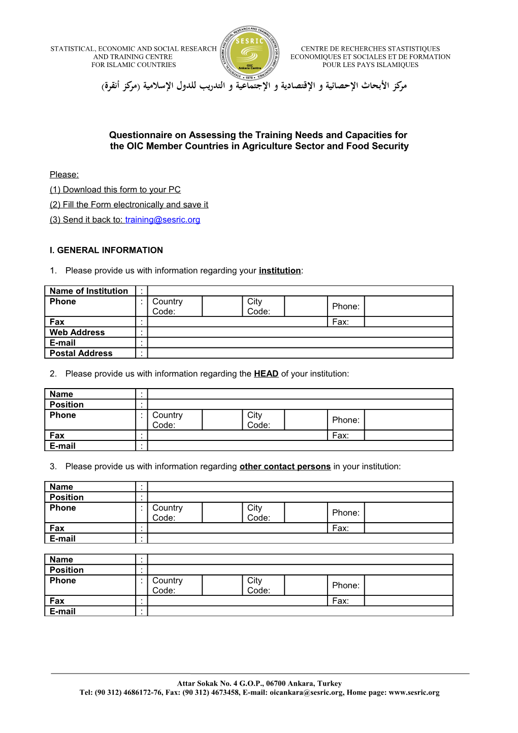 Questionnaire on Assessing the Training Needs and Capacities For