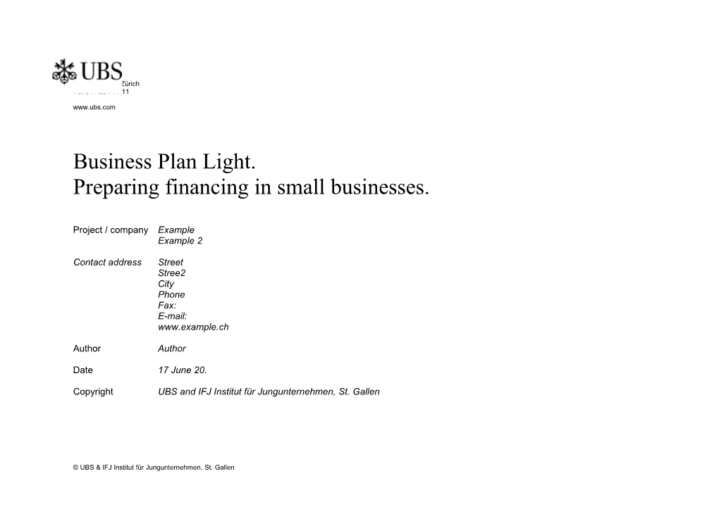 UBS Businessplan 2/ 6 Business Plan Light