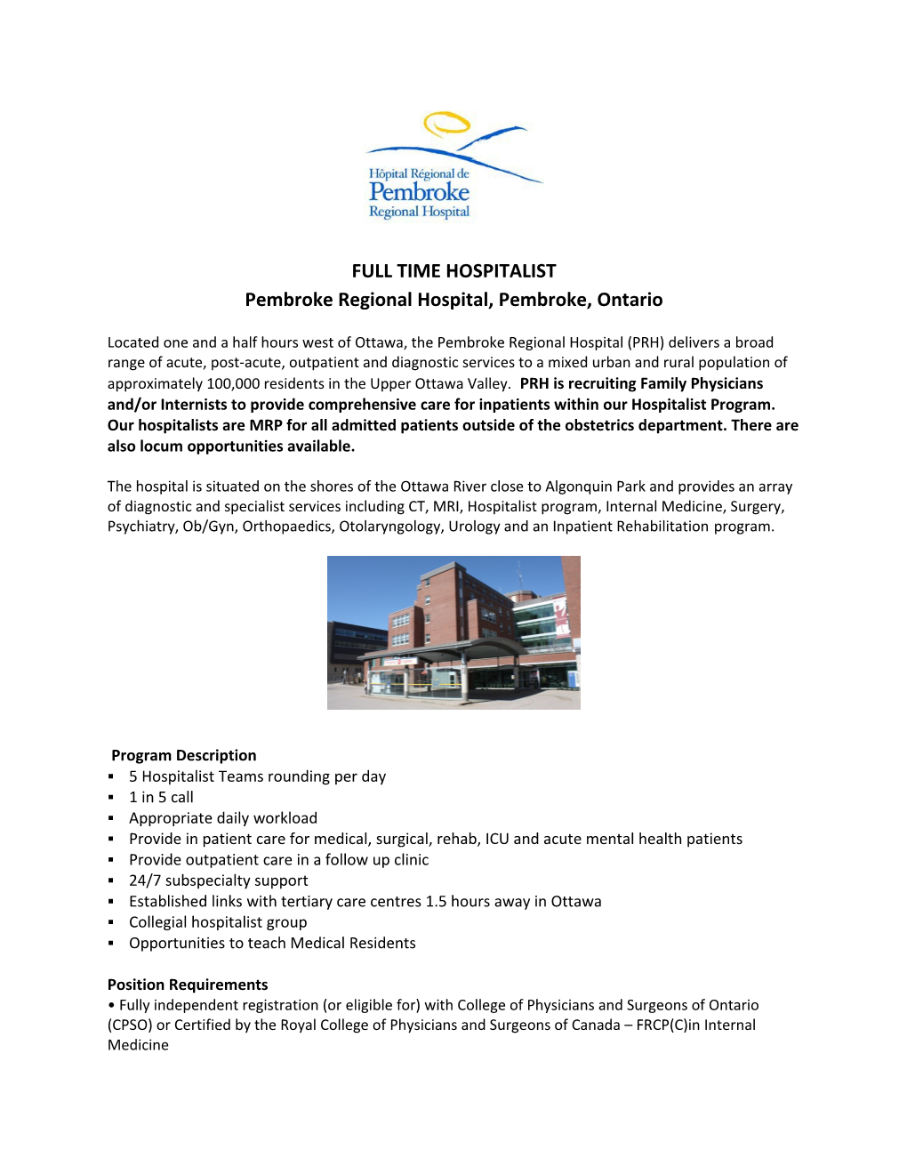 Pembroke Regional Hospital, Pembroke, Ontario