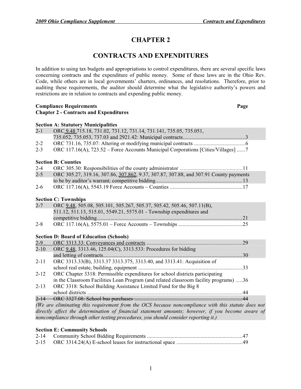 2009 Ohio Compliance Supplement Contracts and Expenditures