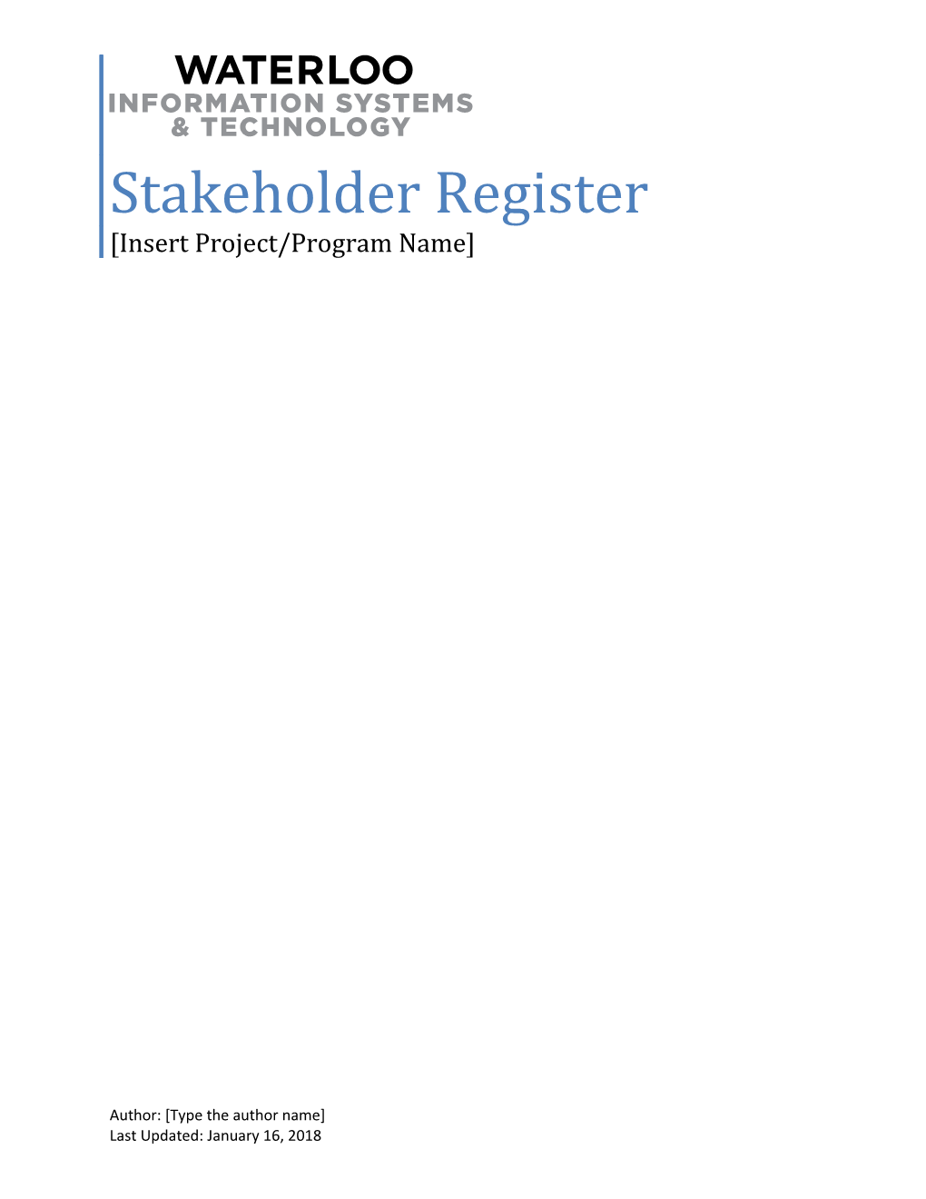 Stakeholder Register Insert Project/Program Name