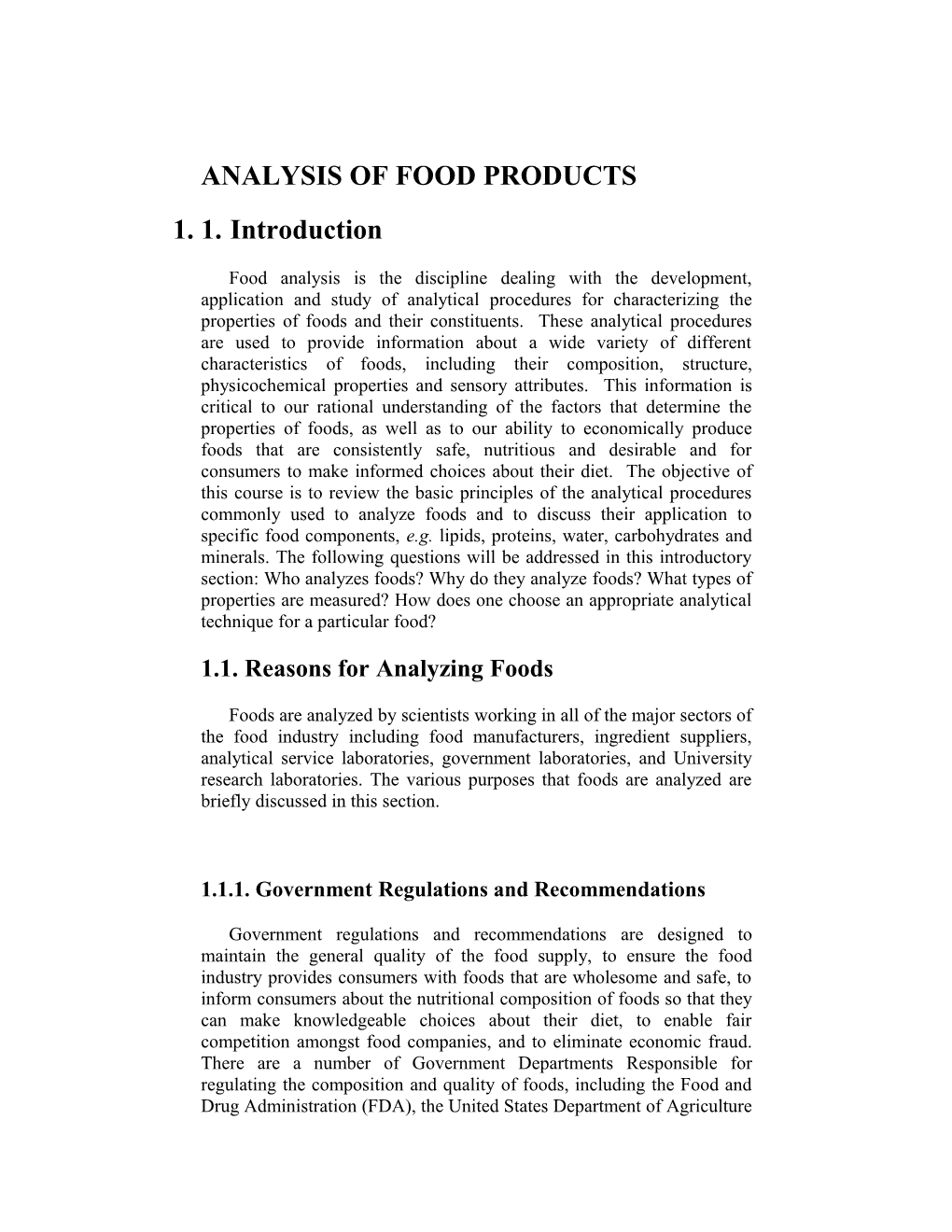 Analysis of Food Products