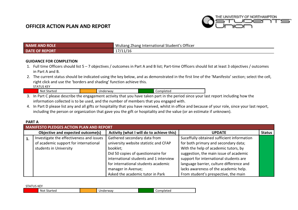 Officer Action Plan and Report