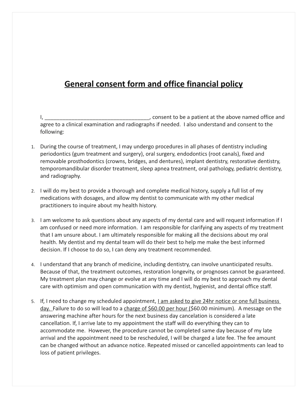 General Consent Form and Office Financial Policy