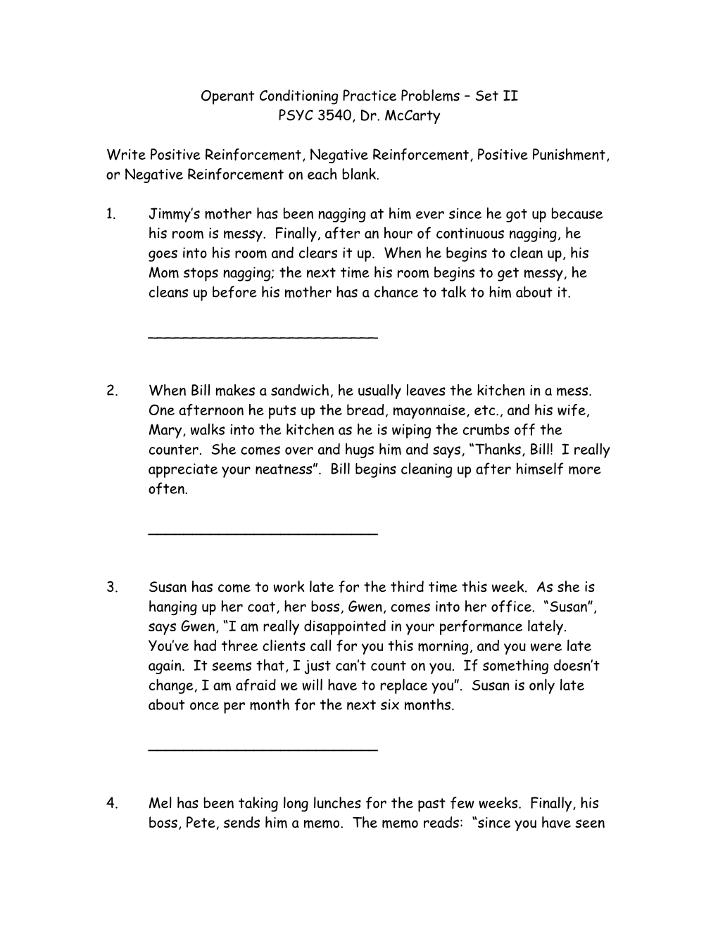 Operant Conditioning Practice Problems Set II