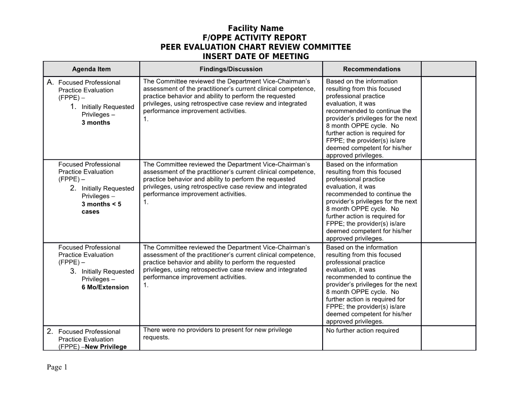 Peer Evaluation Chart Review Committee