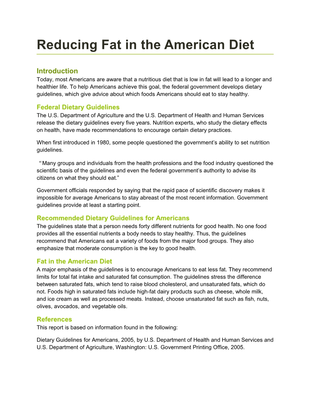 Reducing Fat in the American Diet