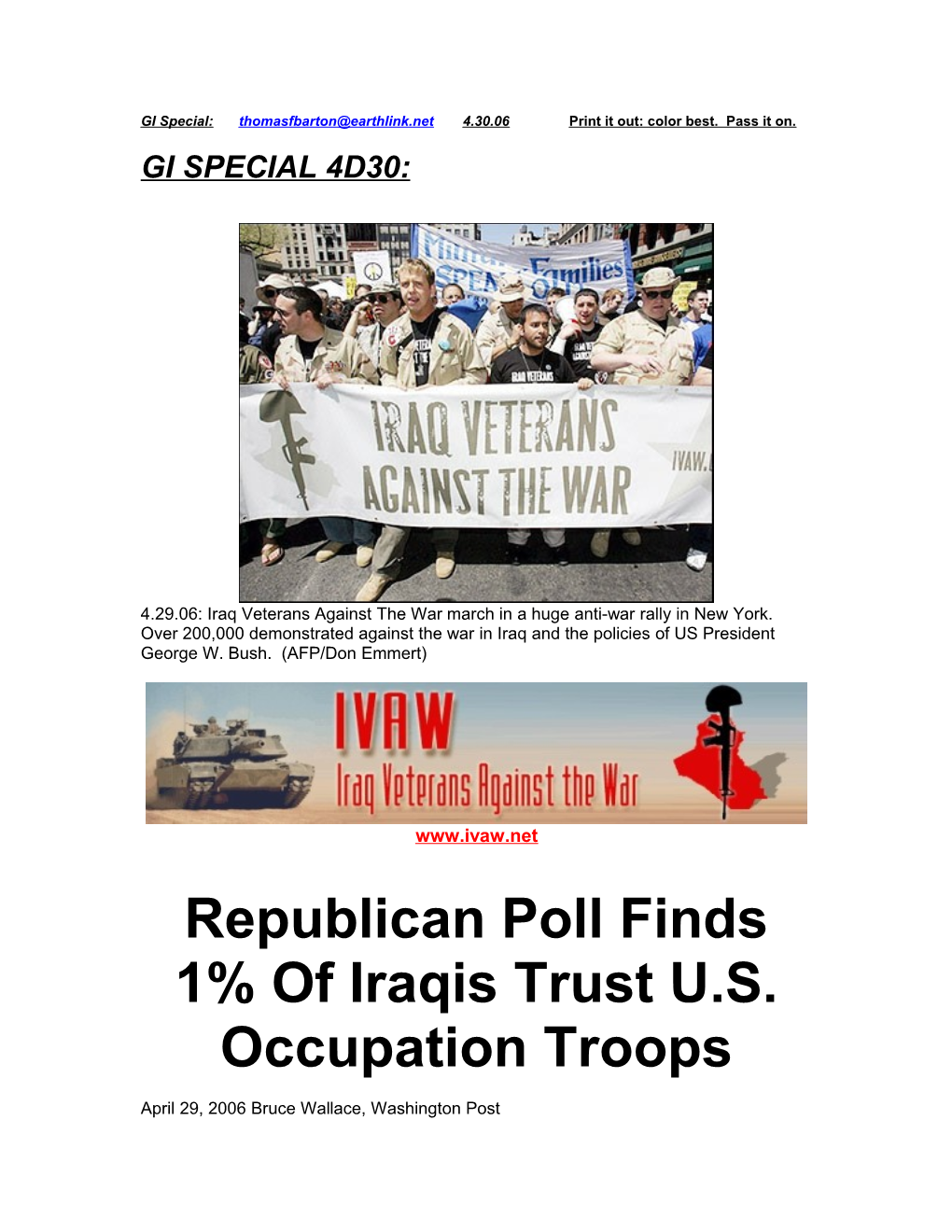Republican Poll Finds 1% of Iraqis Trust U.S. Occupation Troops