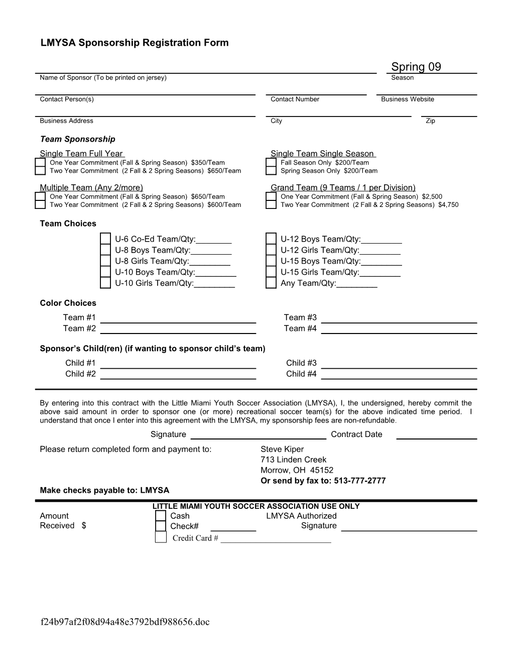 Sponsership Registration Form
