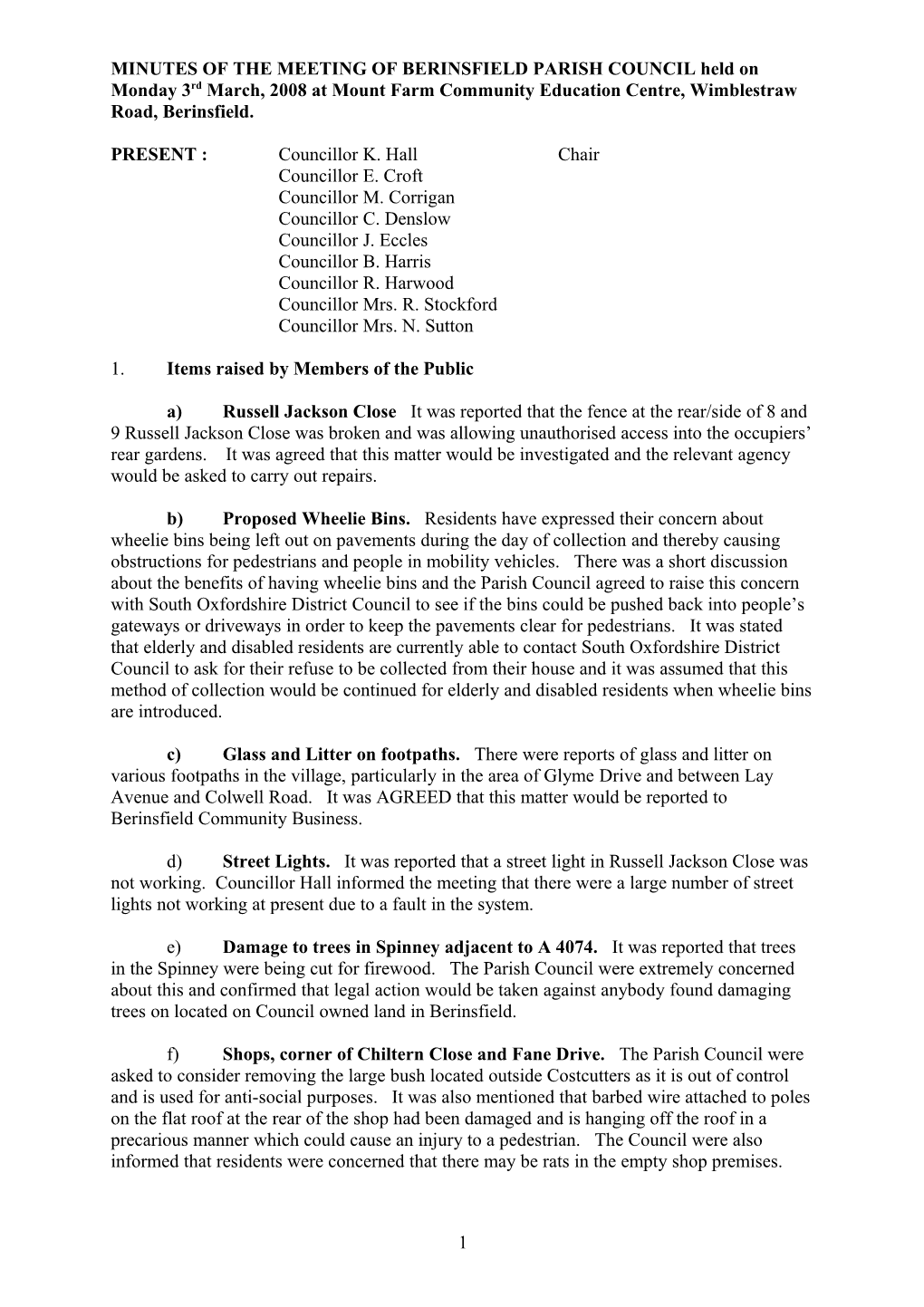 MINUTES of the MEETING of BERINSFIELD PARISH COUNCIL Held on Monday 5Th June, 2006 at Mount