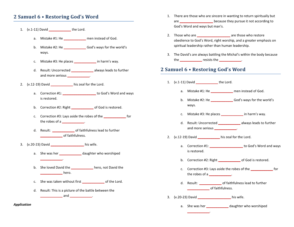 2 Samuel 6 Restoring God S Word