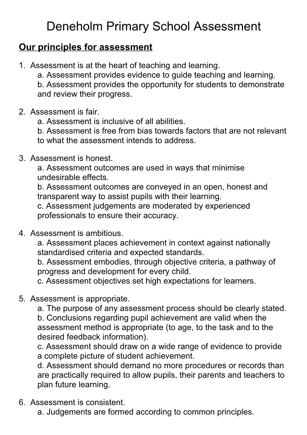 Our Principles for Assessment