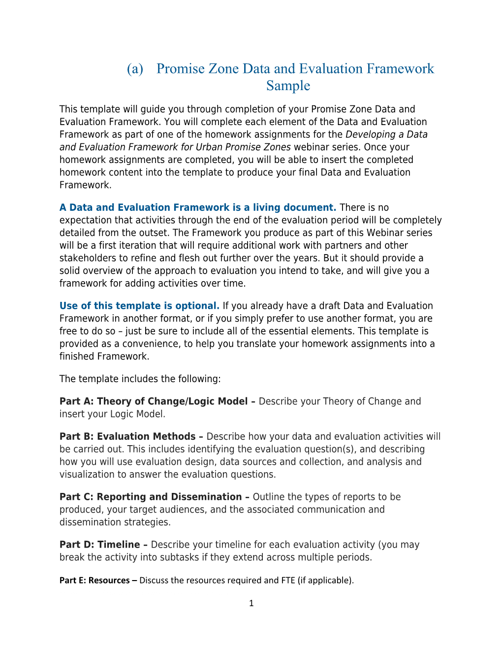 Promise Zones Session 2 Data and Evaluation Framework Sample