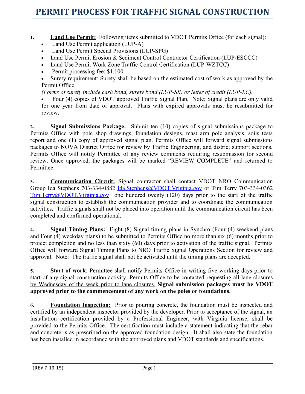 Permit Process for Traffic Signal Construction