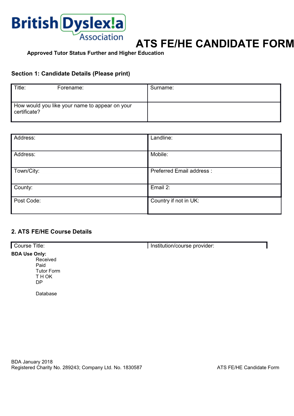 Section 1: Candidate Details (Please Print)