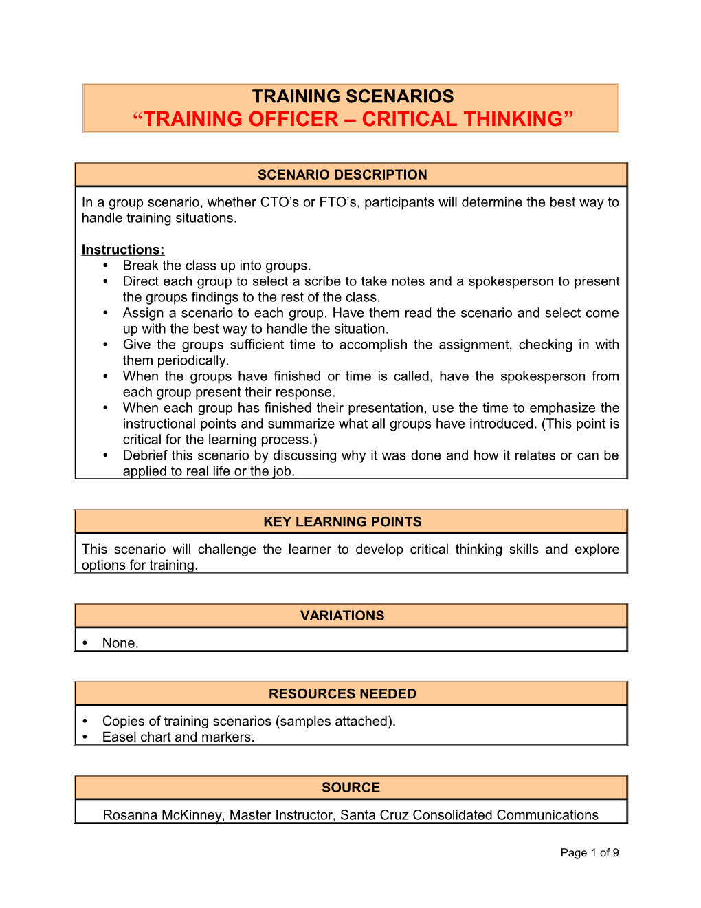 Training Officer Critical Thinking