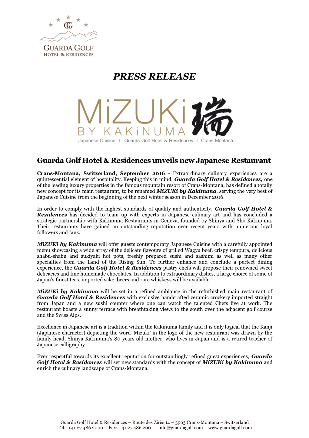 Guarda Golf Hotel & Residences Unveils New Japanese Restaurant