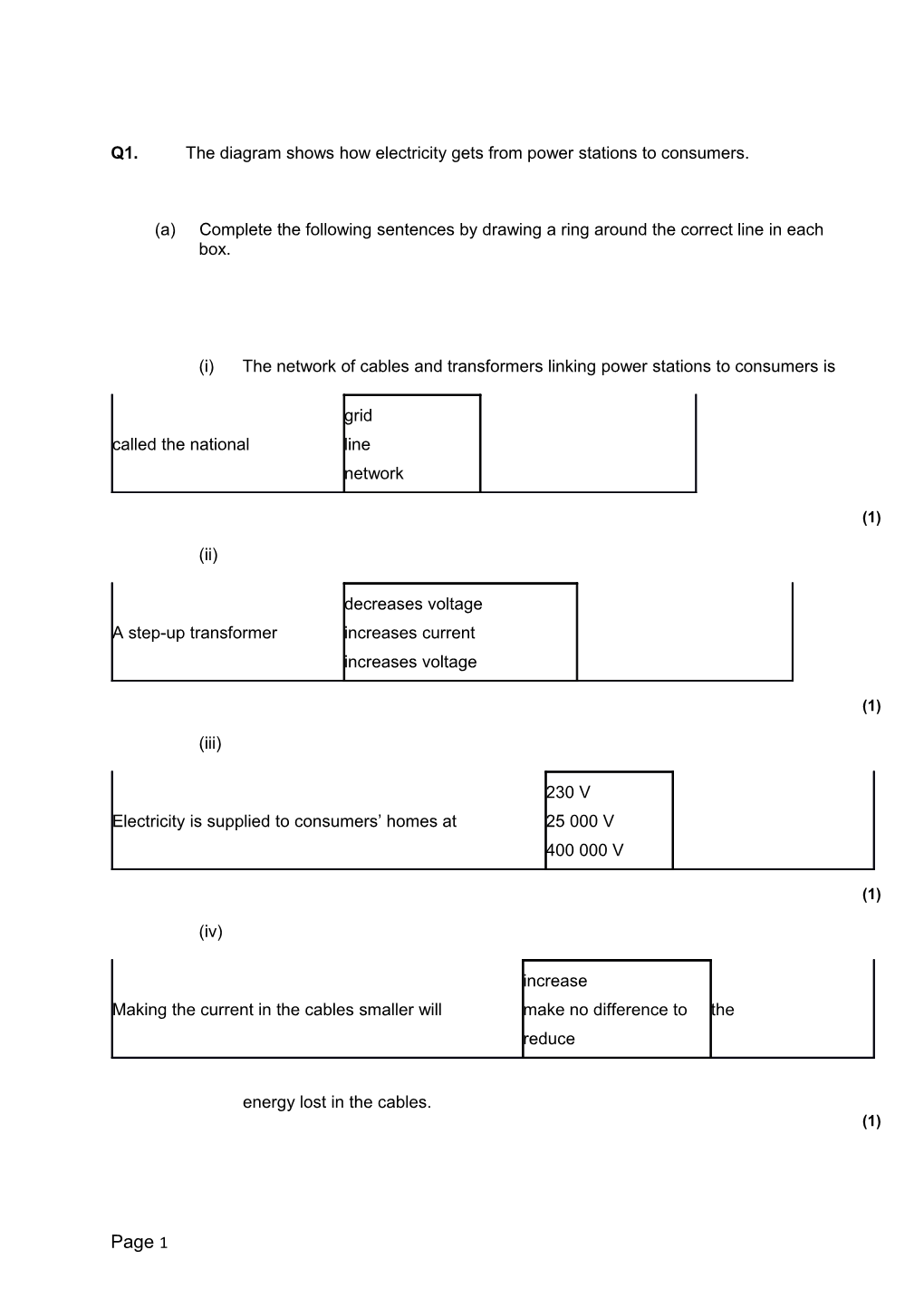 Q1. the Diagram Shows How Electricity Gets from Power Stations to Consumers
