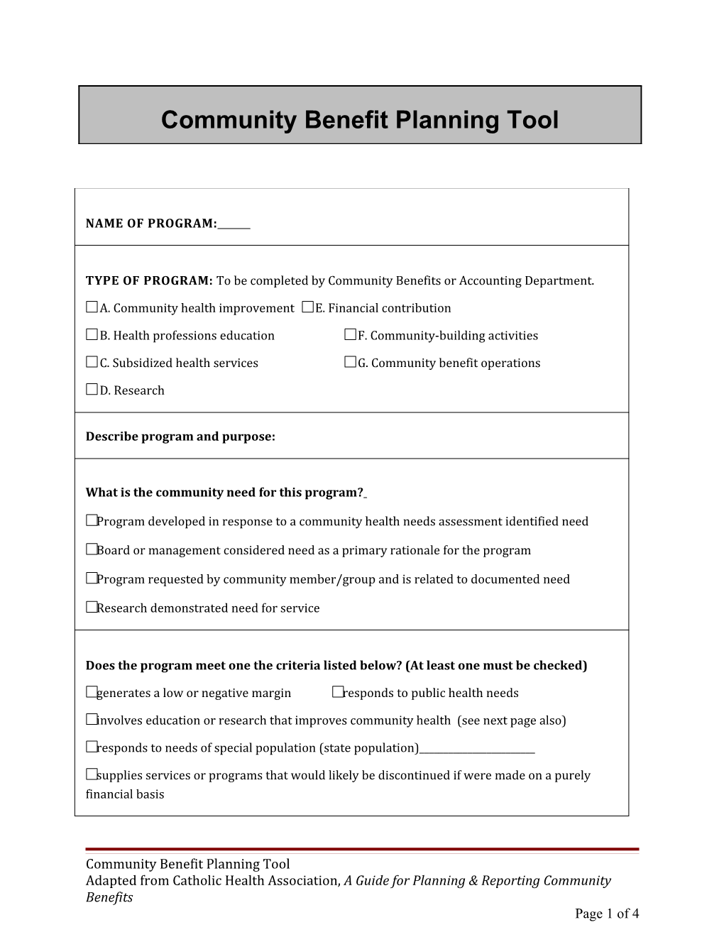 Community Benefit Planning