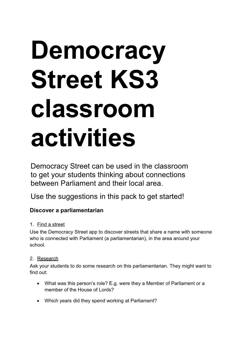 Street KS3 Classroom Activities
