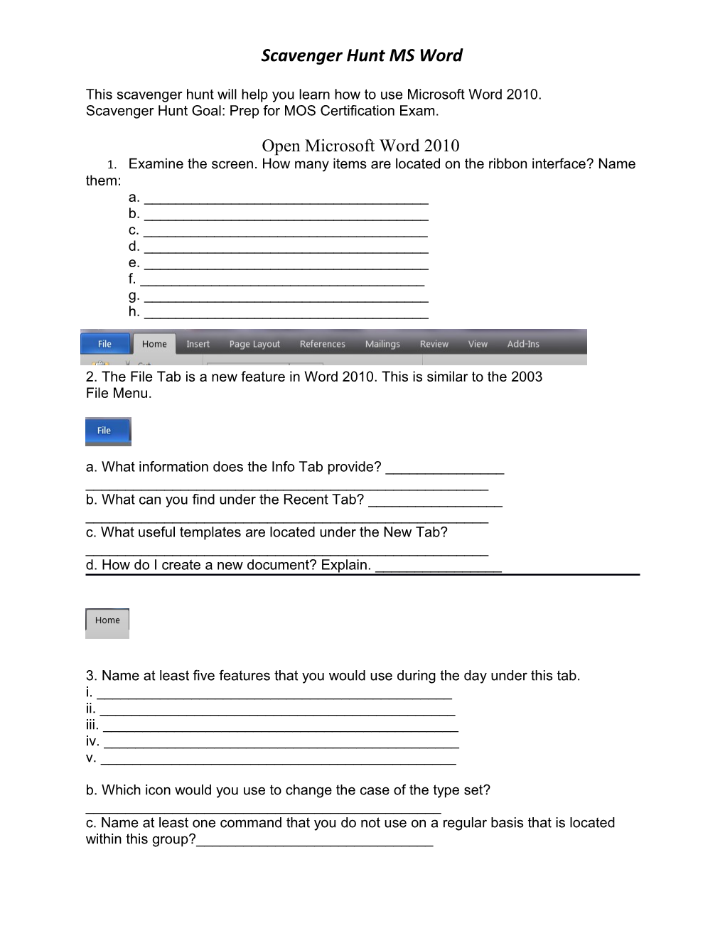 Scavenger Hunt MS Word