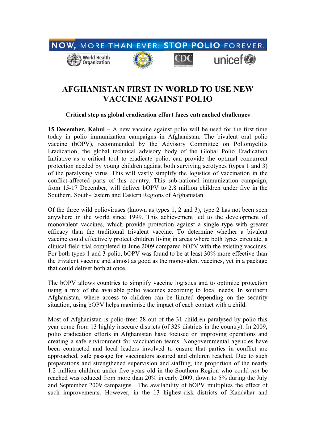 Draft Partnership Press Release on Bopv in AFG
