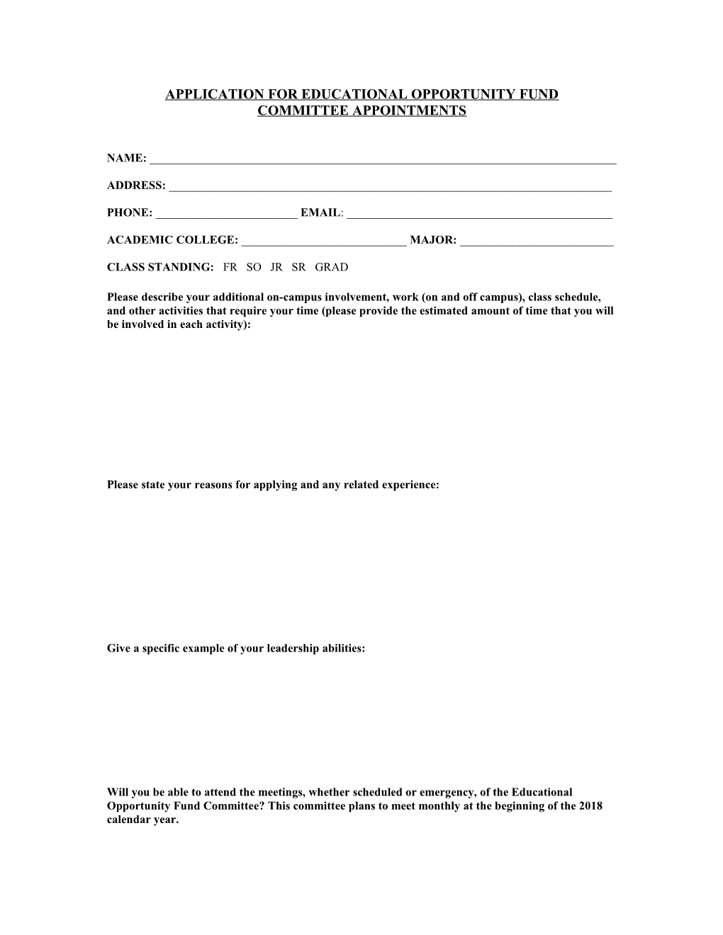 Application for Directors/Committee Chairmen