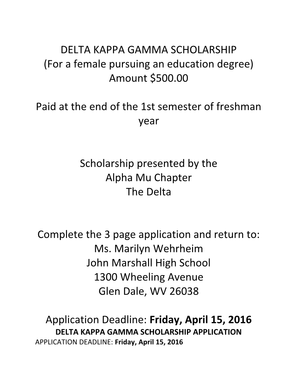 Delta Kappa Gamma Scholarship