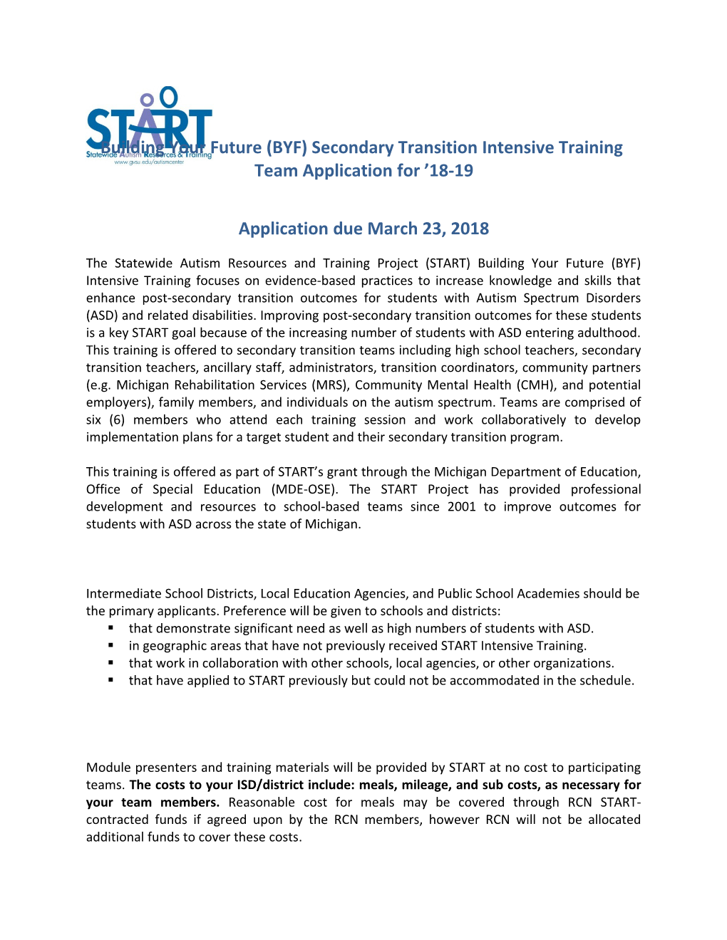 Building Your Future (BYF) Secondary Transition Intensive Training