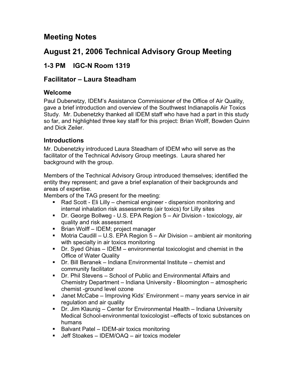 August 21, 2006 Technical Advisory Group Meeting