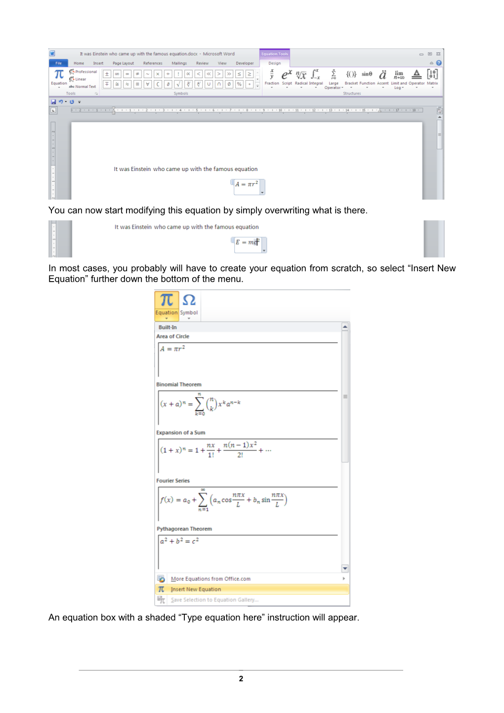 Maths Equations with the Word 2010 Equation Editor