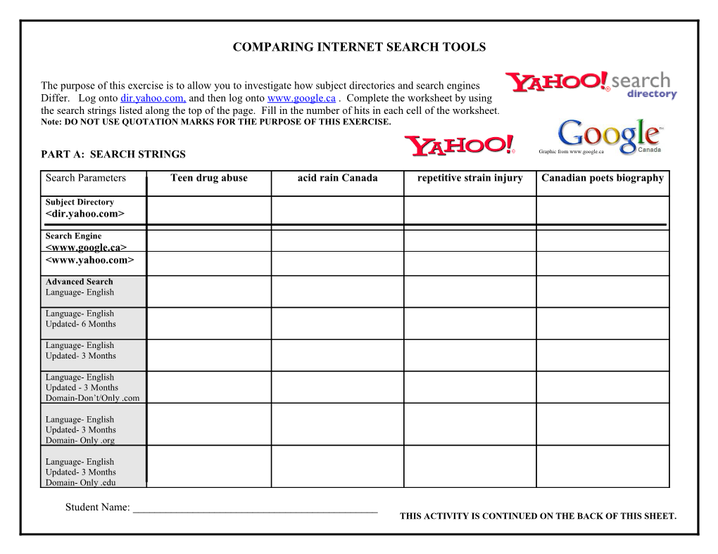 Comparing Search Engines with Subject Directories