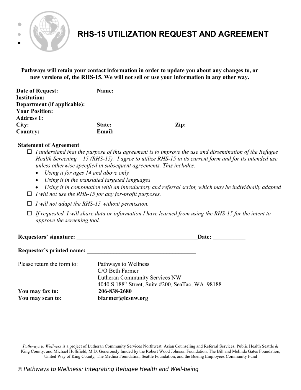 RHS-15 Utilization Request and Agreement