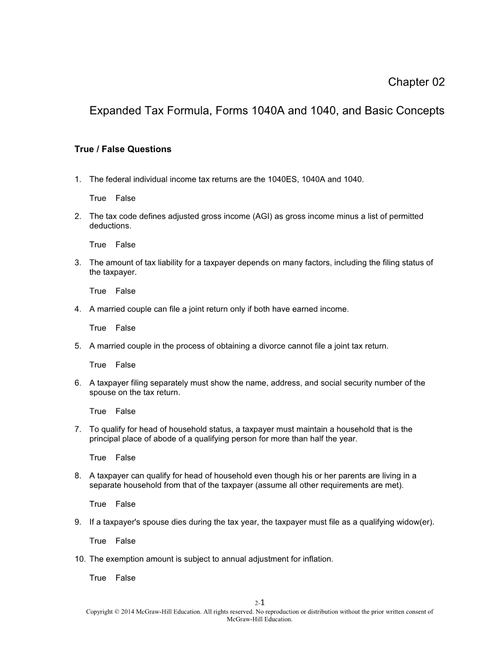 Expanded Tax Formula, Forms 1040A and 1040, and Basic Concepts